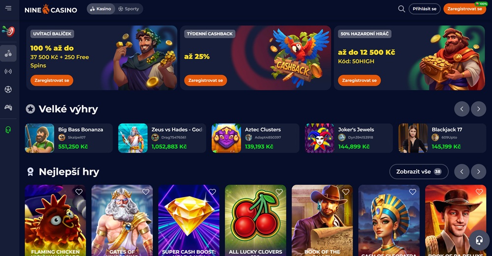 Nine Casino homepage